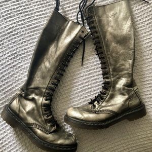 Dr.Martens 1B60 tall laceup pewter metallic boots
